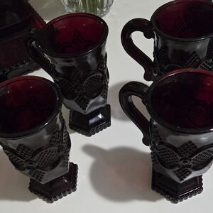 Vintage Ruby Red Glass Mugs Set